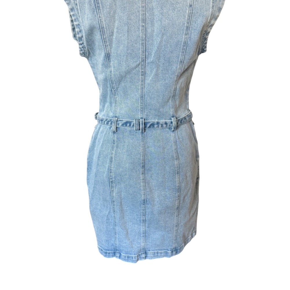 Generation Love New York Light Wash Denim Sleeveless Belted Mini Dress Size 6 - Picture 4 of 8